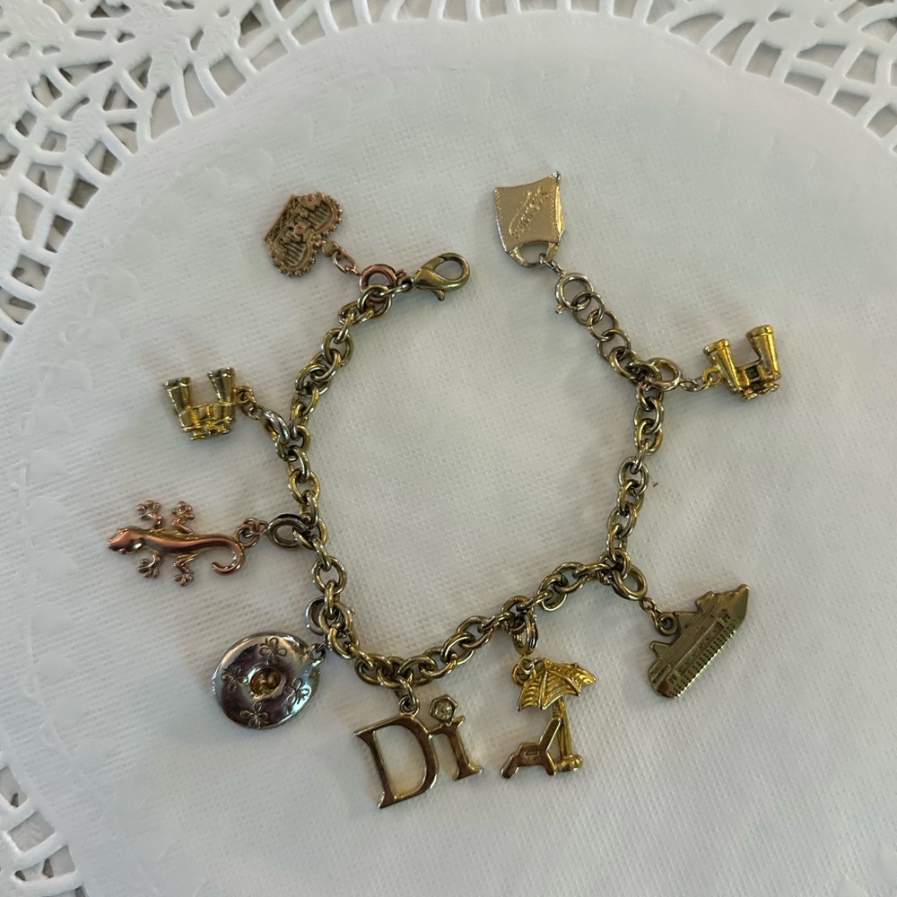 Authentic Vintage Christian Dior Gold Charm Charm Bracelet